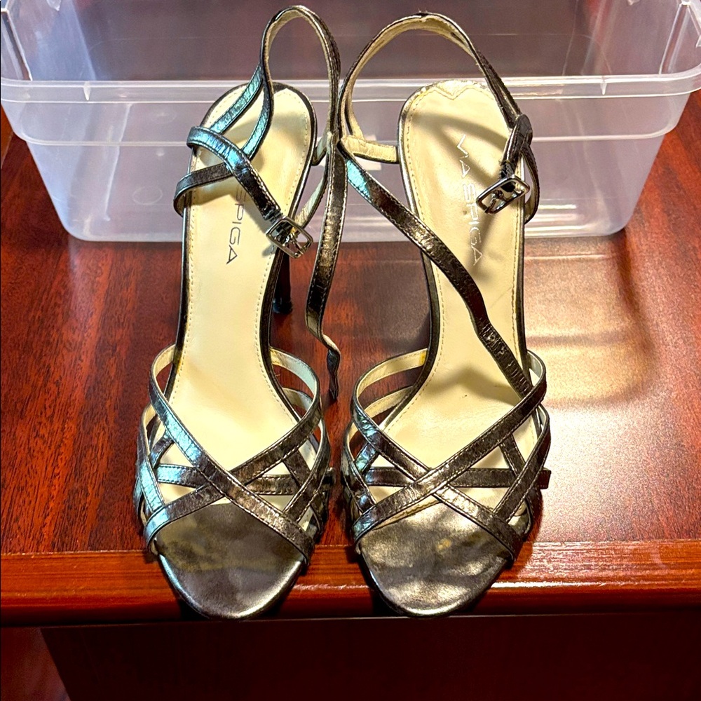 Via Spiga Silver Strappy Heels